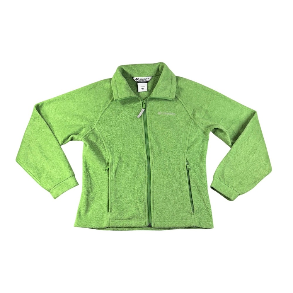 Columbia Kids Lime Green Full Zip Fleece Jacket Youth 14/16 Raglan Mock Neck